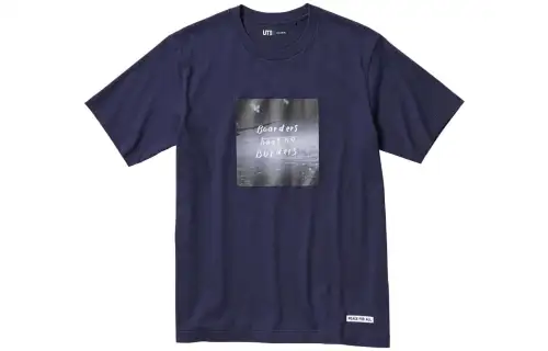 UNIQLO T Shirts Unisex Navy Blue Crew Neck Moderate