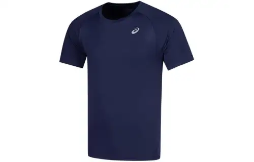 ASICS T Shirts Men's Navy Blue Crew Neck Moderate Straight Fit