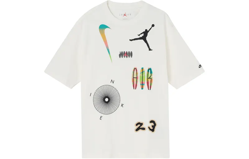 Jordan T Shirts Men's White Crew Neck Moderate Straight Fit