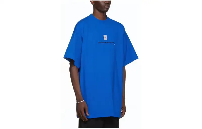 Balenciaga T Shirts Men's Blue Crew Neck Moderate Straight Fit