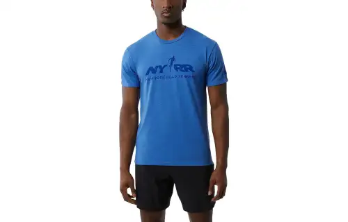 New Balance T Shirts Men's Blue Crew Neck Moderate Straight Fit