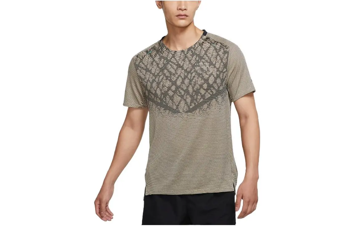 Nike T-Shirts Men's Olive Gray Crew Neck Moderate Straight Fit