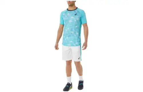 ASICS T Shirts Men's Blue Crew Neck Moderate Straight Fit
