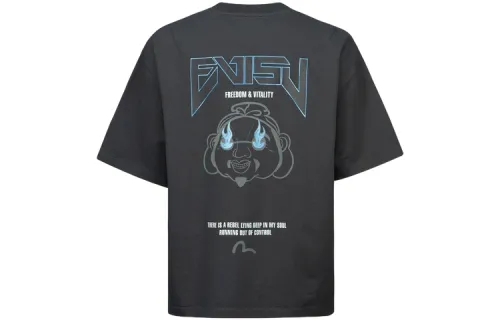 EVISU T Shirts Unisex Dark Gray Crew Neck Moderate