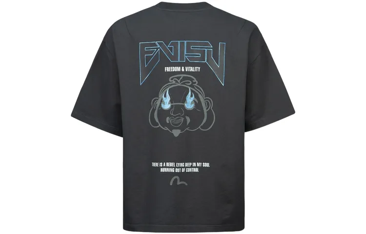 EVISU T Shirts Unisex Dark Gray Crew Neck Moderate