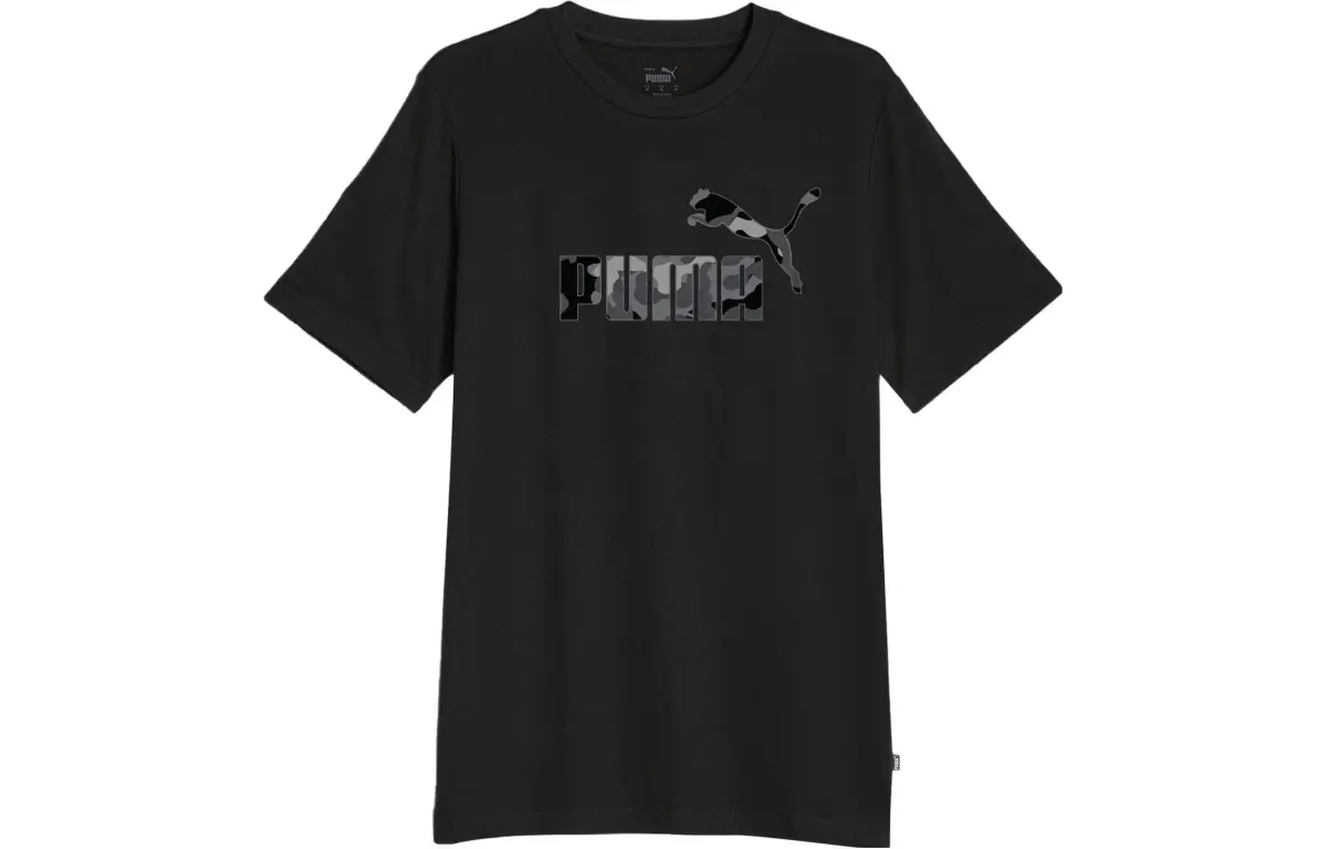 PUMA CAMO T-Shirts Men's Black Crew Neck Moderate Straight Fit