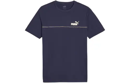 PUMA Ess+Minimal Gold T Shirts Men's Marine Blue Crew Neck Moderate Straight Fit
