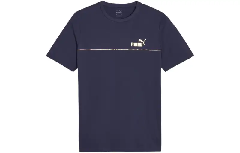 PUMA Ess+Minimal Gold T Shirts Men's Marine Blue Crew Neck Moderate Straight Fit