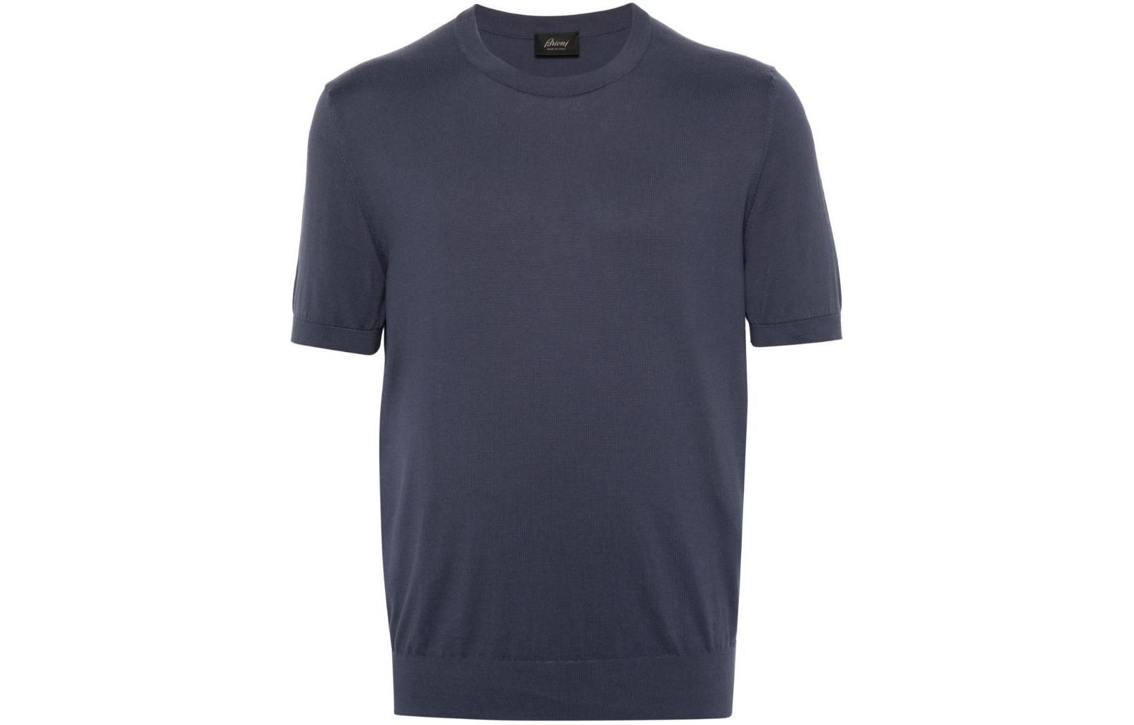 BRIONI SS24 Solid Color Loose круглый воротник Петух трикотажный короткий рукав Футболка мужской стиль цвет "морской волны"