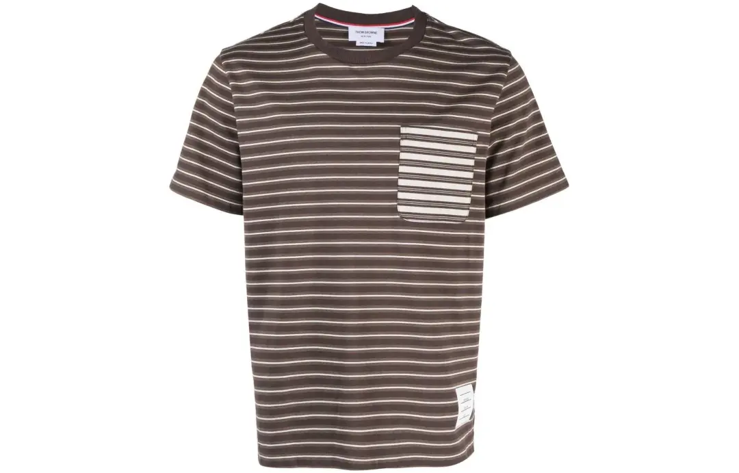 THOM BROWNE THOM BROWNE FW23 T Shirts Men's Dark Brown Crew Neck Moderate Straight Fit