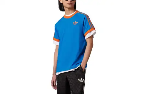 Adidas Originals T Shirts Men's Blue Crew Neck Moderate Straight Fit