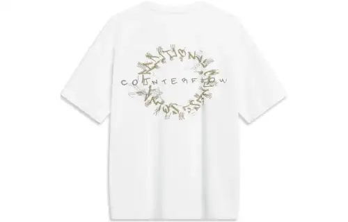 Li Ning CF Tracing T Shirts Unisex Ivory Crew Neck Moderate Straight Fit