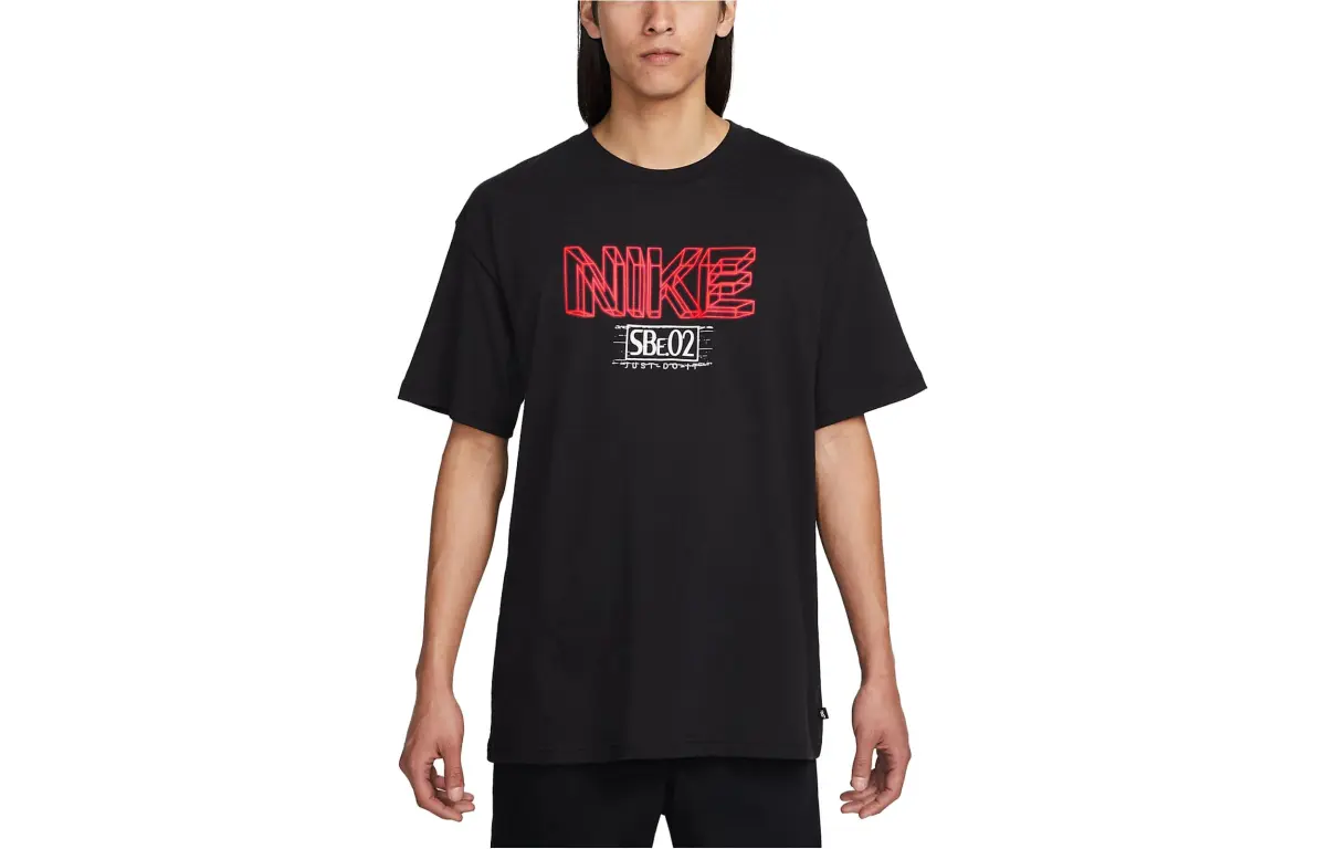 Nike T-Shirts Men's Black Crew Neck Moderate Straight Fit
