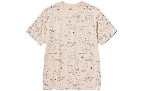 UNIQLO T Shirts Unisex Light Beige Crew Neck Moderate Straight Fit