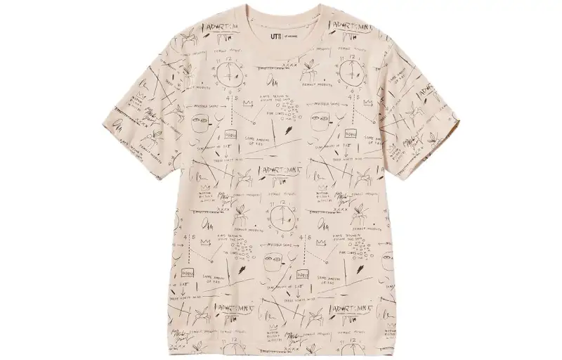 UNIQLO T Shirts Unisex Light Beige Crew Neck Moderate Straight Fit