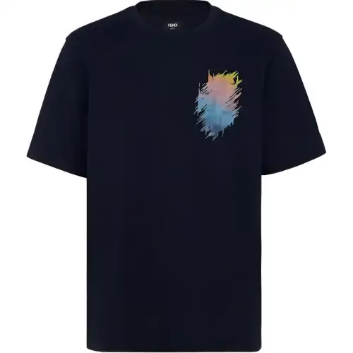 FENDI T Shirts Men's Blue Crew Neck Moderate Straight Fit