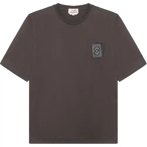 HERMES T Shirts Men's Coffee Crew Neck Moderate Straight Fit