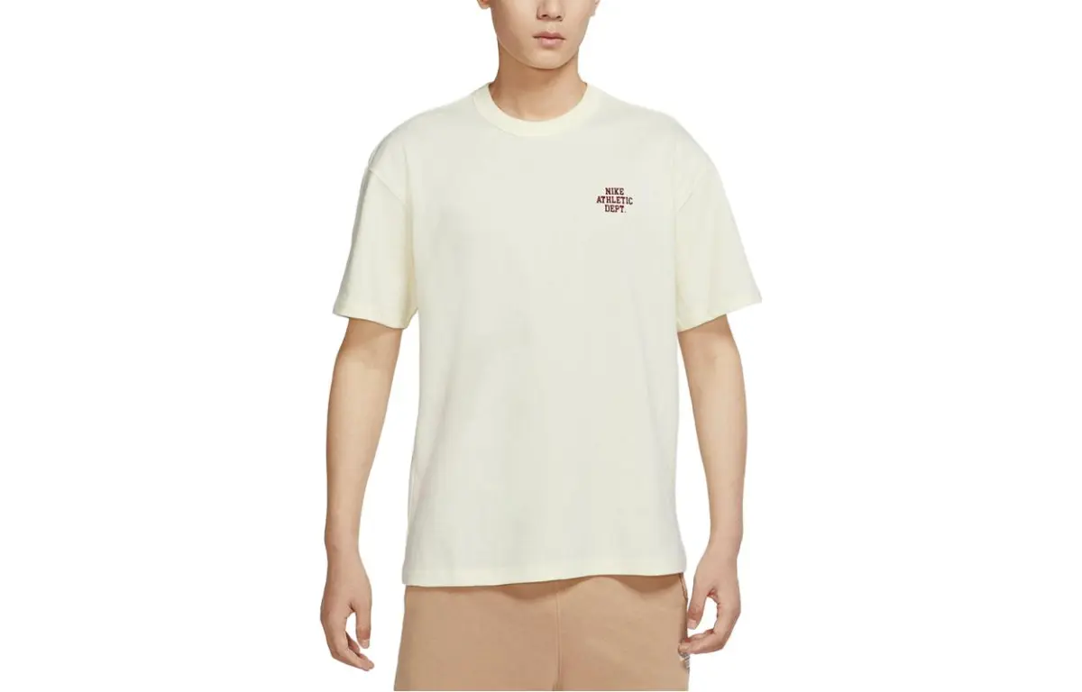 Nike T-Shirts Men's Beige Crew Neck Moderate Straight Fit