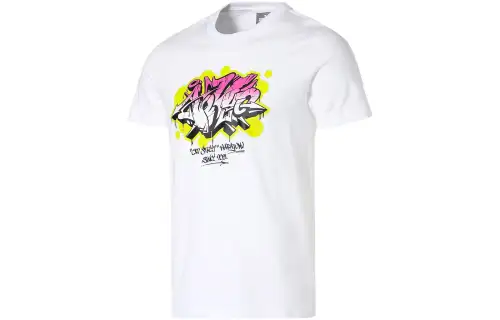 PUMA T Shirts Men's White Crew Neck Moderate Straight Fit