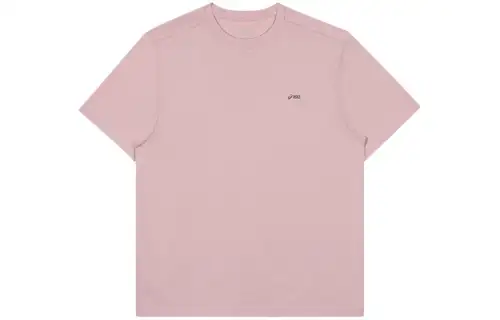 ASICS Letter Print Fashion T Shirts Unisex Pink Crew Neck Moderate Straight Fit