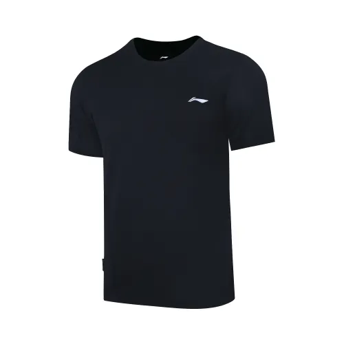 Li Ning T Shirts Men's Black Crew Neck Moderate Straight Fit