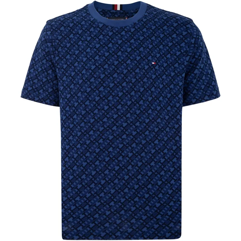 Tommy Hilfiger T-Shirts Men's Dark Blue Print 0GY Crew Neck Moderate Straight Fit