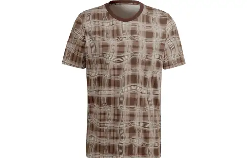 Adidas Originals REVEAL ALLOVER T Shirts Men's Pink Brown Crew Neck Moderate Straight Fit