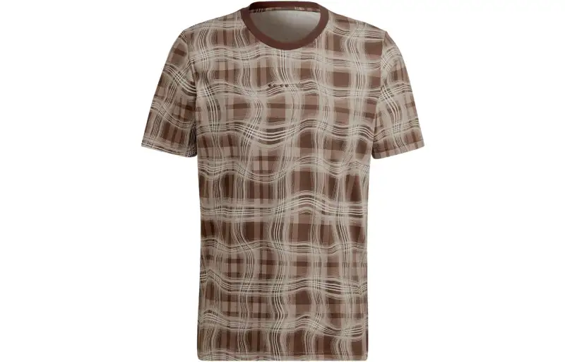 Adidas Originals REVEAL ALLOVER T Shirts Men's Pink Brown Crew Neck Moderate Straight Fit