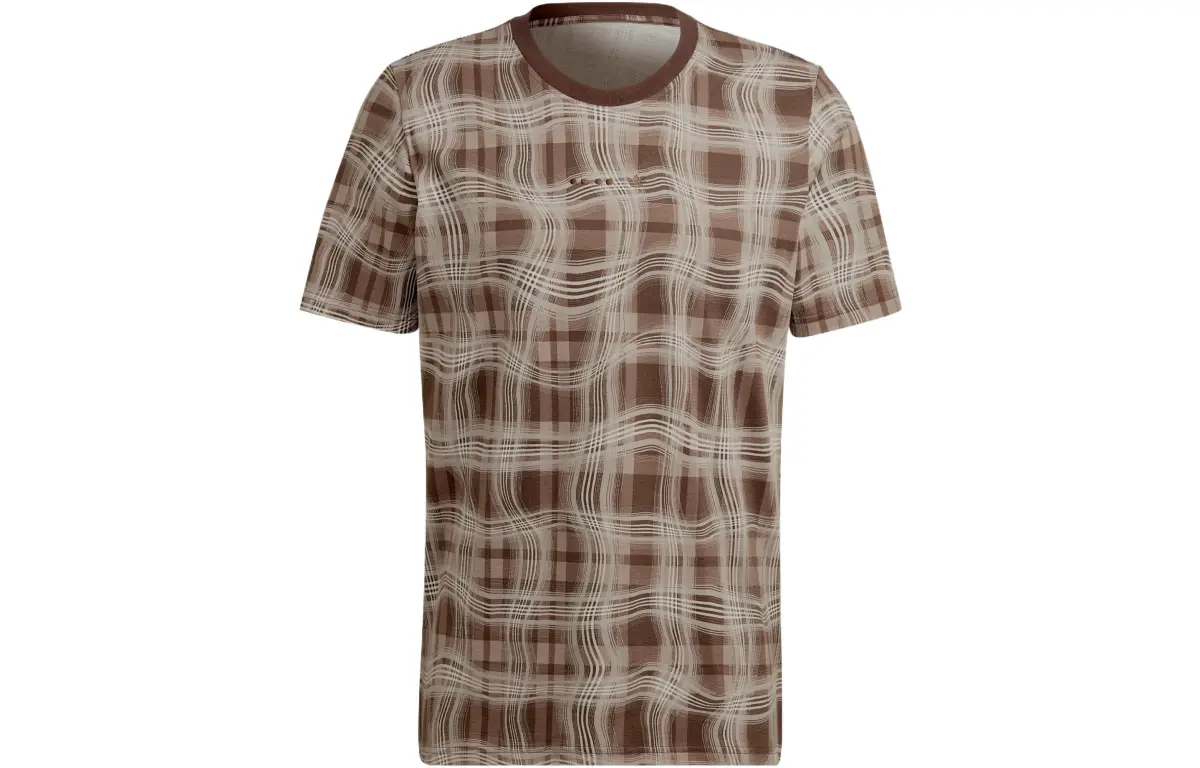 Adidas Originals REVEAL ALLOVER T-Shirts Men's Pink Brown Crew Neck Moderate Straight Fit