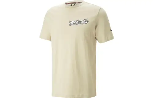 PUMA Scuderia Ferrari T Shirts Men's Oatmeal Crew Neck Moderate Straight Fit