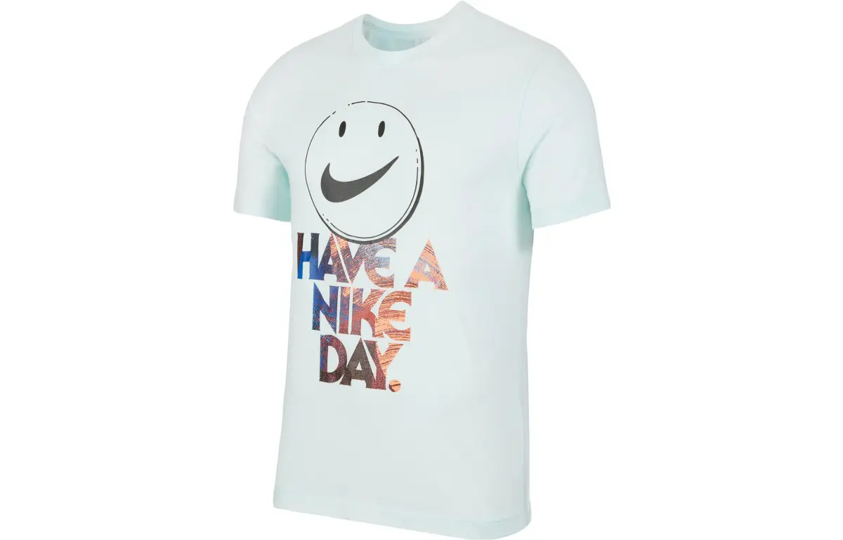 Nike T-Shirts Men's Light Cyan Crew Neck Moderate Straight Fit
