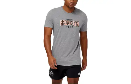 New Balance T Shirts Men's Gray Crew Neck Moderate Straight Fit