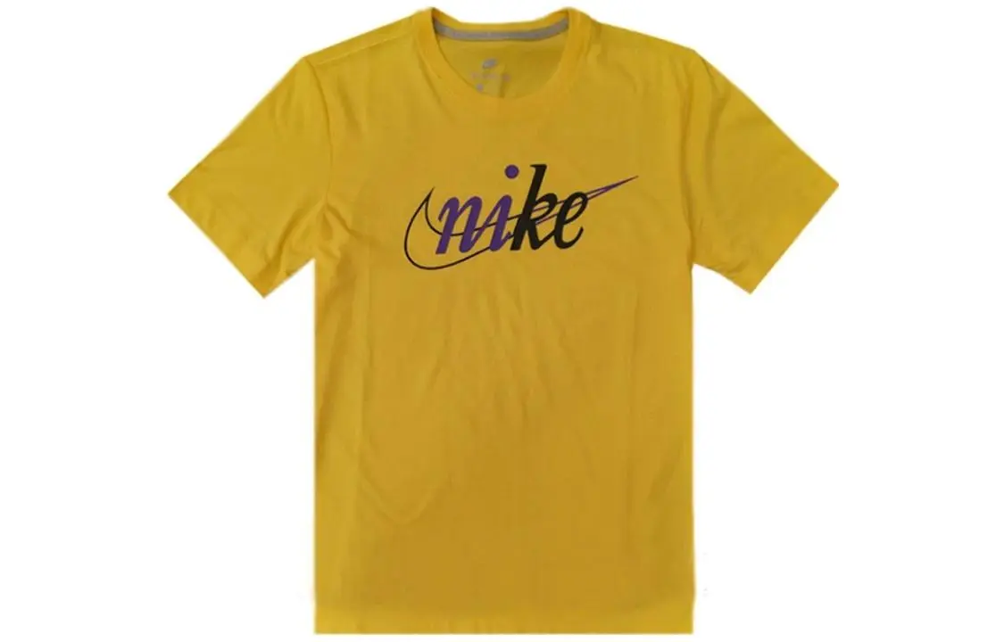 Nike T-Shirts Men's Yellow Crew Neck Moderate Straight Fit