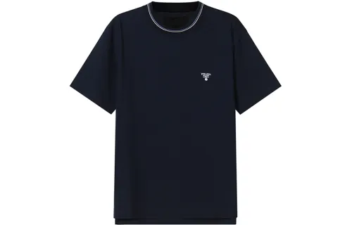 PRADA T Shirts Men's Dark Blue Crew Neck Moderate Straight Fit
