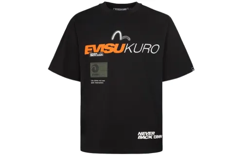 EVISU T Shirts Men's Black Crew Neck Moderate Straight Fit