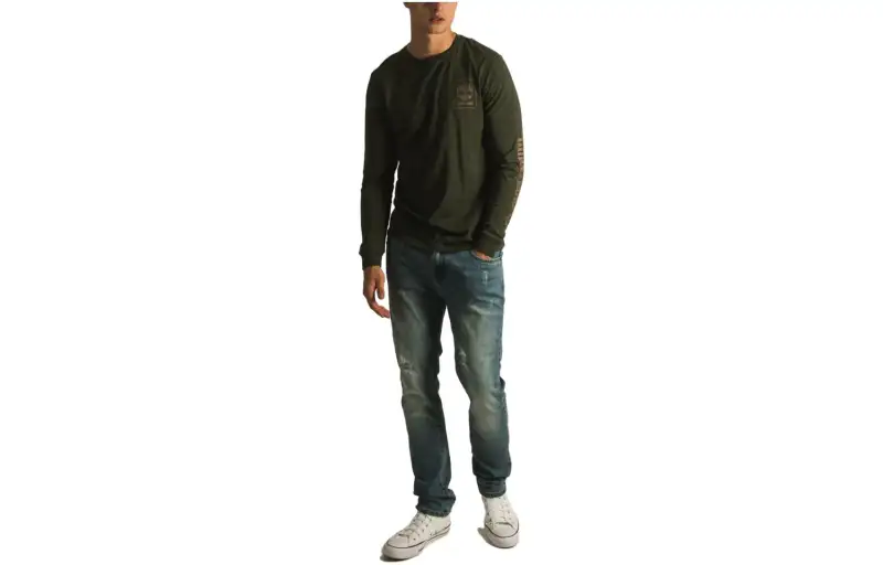 Timberland T Shirts Men's Army Green Crew Neck Moderate Straight Fit