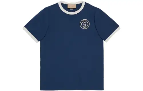 GUCCI T Shirts Men's Blue Crew Neck Moderate Straight Fit