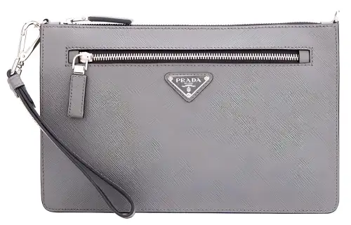 PRADA Zipper Cow Leather Shoulder Bag, Crossbody Bag, Clutch Regular Men's Gray