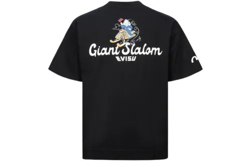 EVISU T Shirts Men's Black Crew Neck Moderate Straight Fit