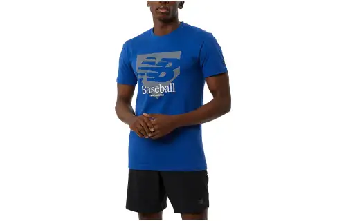 New Balance T Shirts Men's Blue Crew Neck Moderate Straight Fit