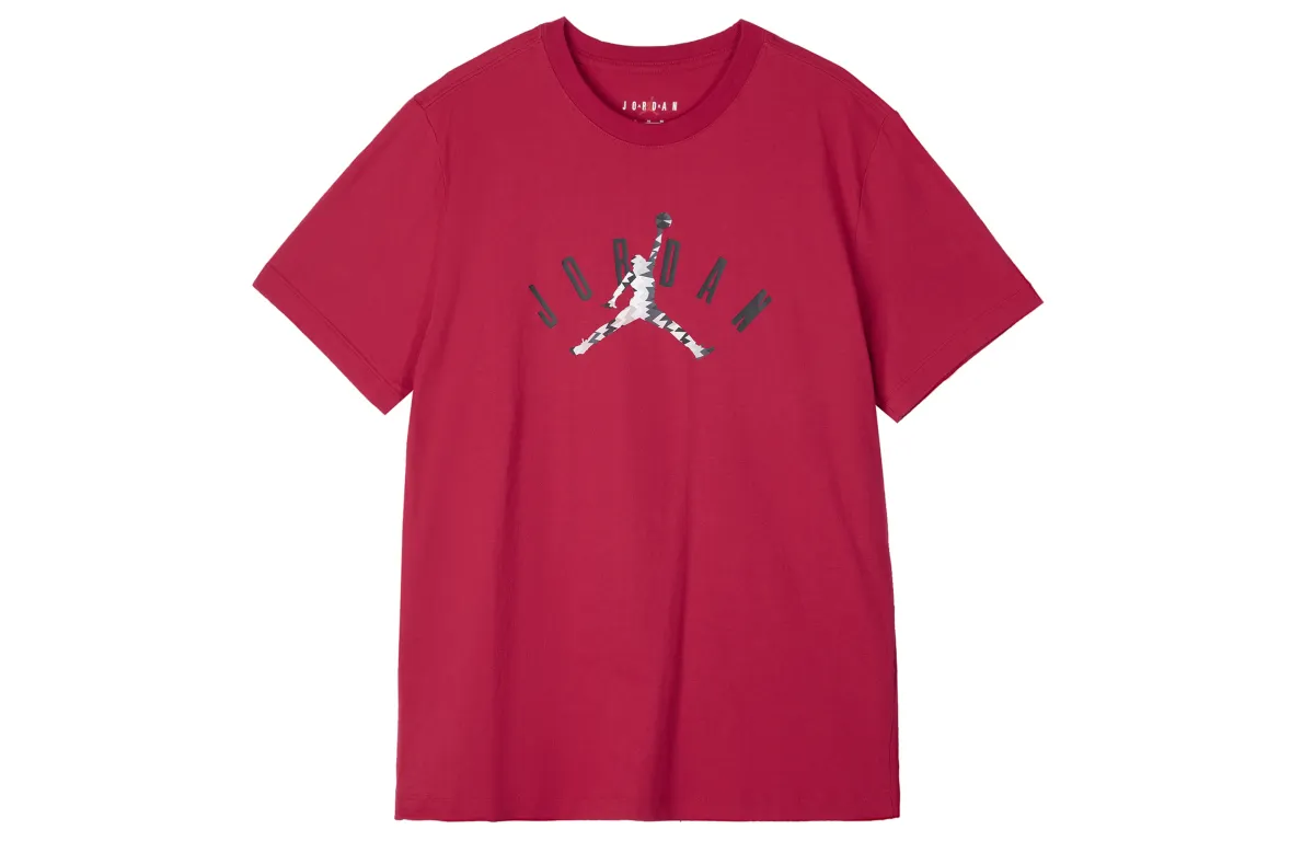 Jordan Flight T-Shirts Men's Dark Red Crew Neck Moderate Straight Fit