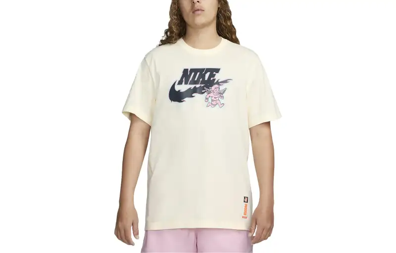 Nike T Shirts Men's Ecru Crew Neck Moderate Straight Fit