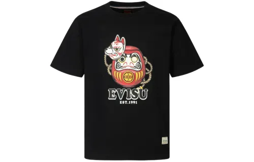 EVISU T Shirts Men's Black Crew Neck Moderate Straight Fit
