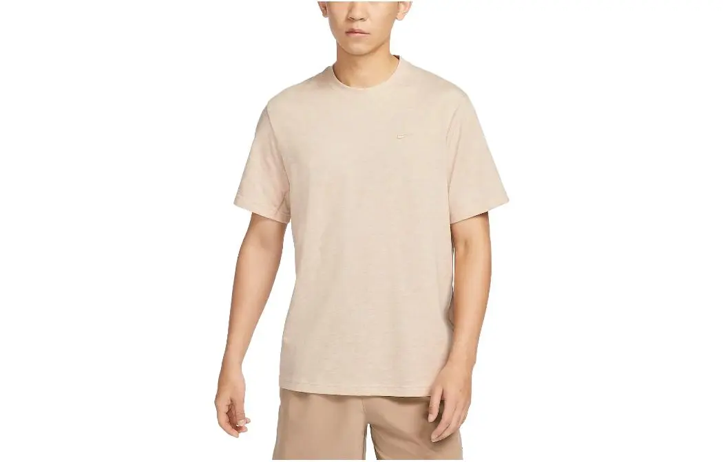 Nike T-Shirts Men's Khaki Crew Neck Moderate Straight Fit