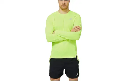 New Balance T Shirts Men's Green Crew Neck Moderate Straight Fit