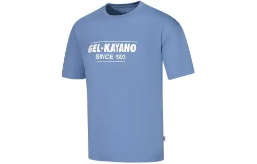 ASICS T Shirts Unisex Blue Crew Neck Moderate Straight Fit