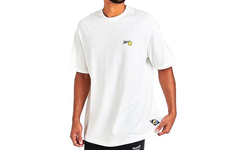 Reebok X SMILEY T Shirts Unisex White Crew Neck Moderate Straight Fit