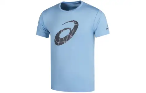 ASICS T Shirts Men's Blue Crew Neck Moderate