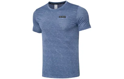 Li Ning Running Collection T Shirts Men's Oily Gray Light Blue Crew Neck Moderate Straight Fit