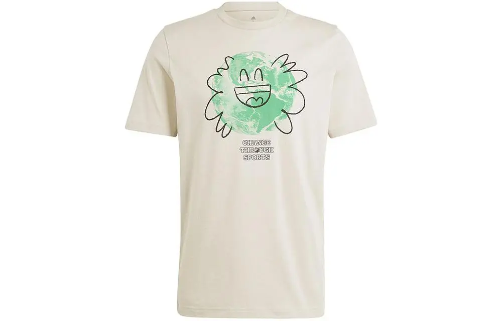 Adidas T-Shirts Men's Beige Crew Neck Moderate Straight Fit